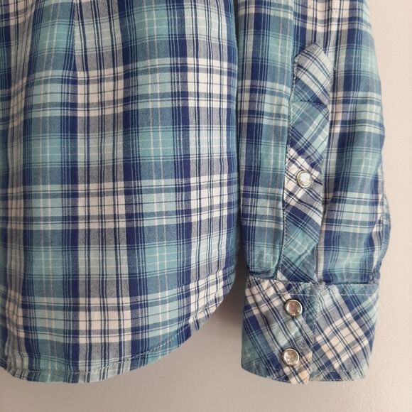 PANHANDLE | Embroidery Pearl Snap Button Down Western Shirt Blue Plaid L Flawed - Picture 7 of 16